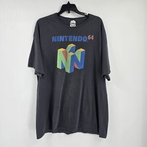 Vtg Y2K Authentic Nintendo 64 Tshirt Mens 2XL Black Short Sleeve Tee Washed Out